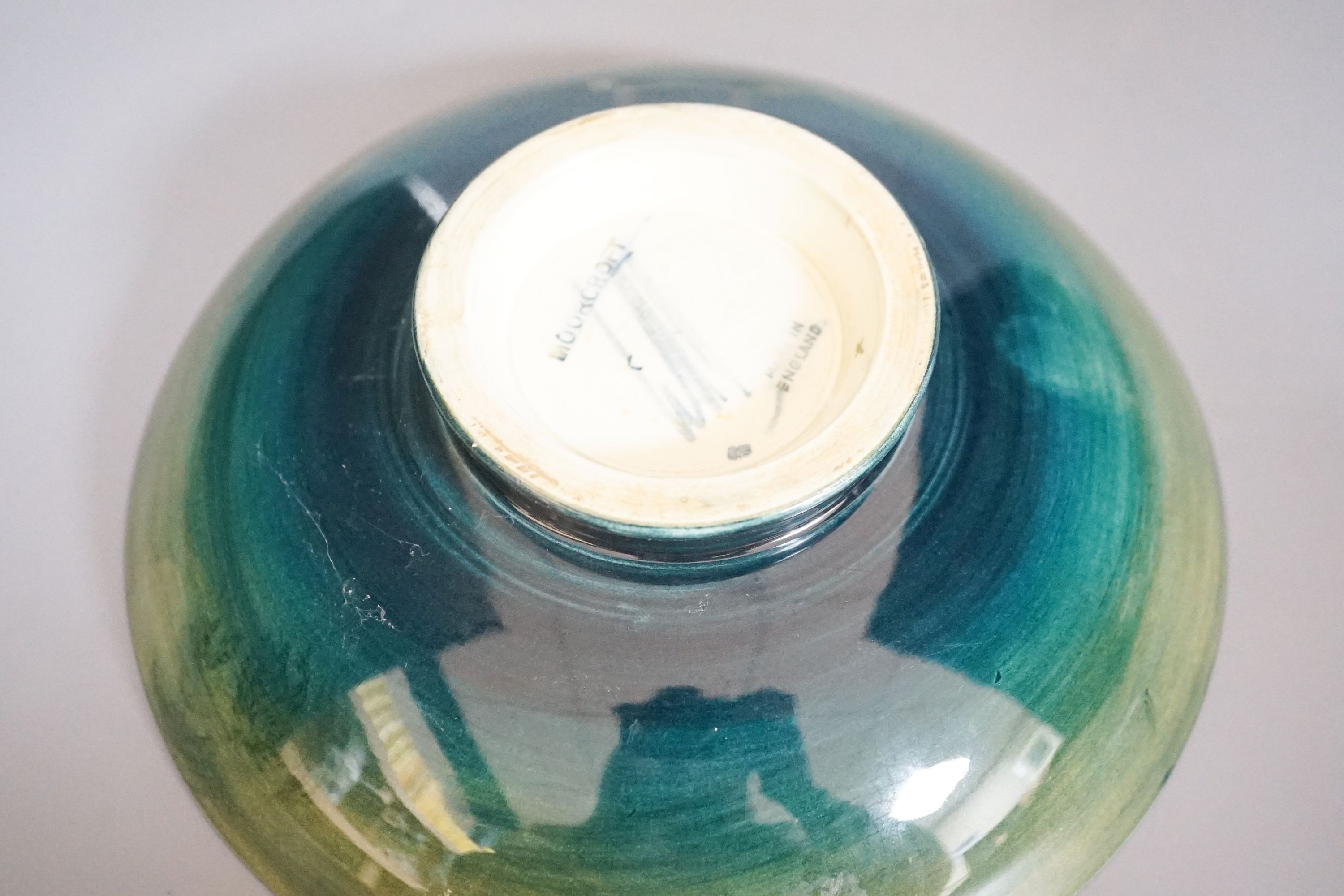 A Moorcroft hibiscus pattern vase, bowl and plant pot 19cm